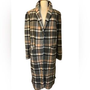 Revamped Gray,Pink,Black & white Plaid Maxi Coat w/pockets & single snap Size XL